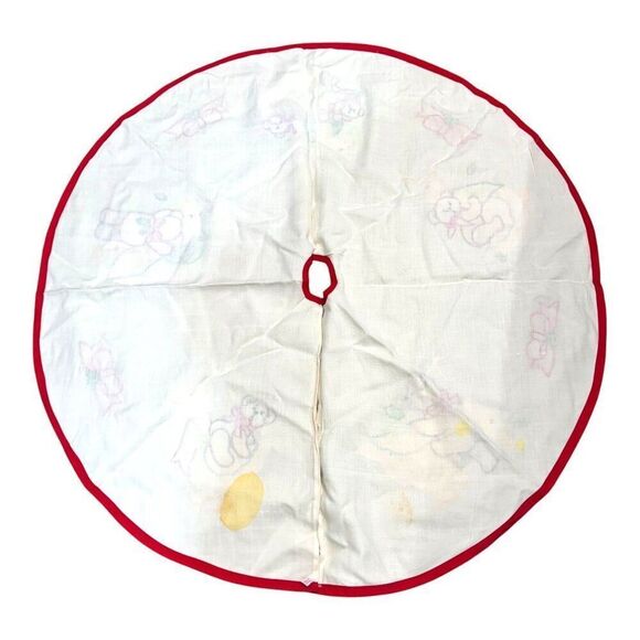 Vintage Christmas Goose & Bear Cottage Retro Tree Skirt 43” Round Cotton READ - Picture 10 of 13